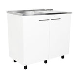 Mueble Inferior Napoles Blanco 100x89cm con Mesón de Acero Inoxidable y con Pozuelo Lado Izquierdo