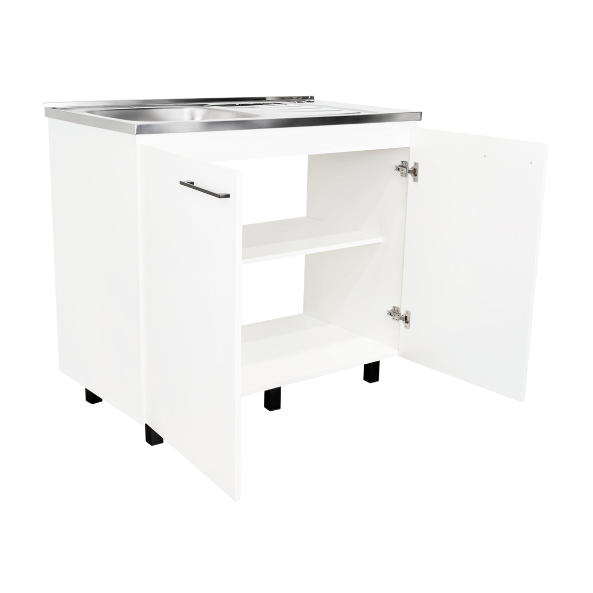 Mueble Inferior Napoles Blanco 100x89cm con Mesón de Acero Inoxidable y con Pozuelo Lado Izquierdo