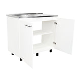 Mueble Inferior Napoles Blanco 100x89cm con Mesón de Acero Inoxidable y con Pozuelo Lado Izquierdo