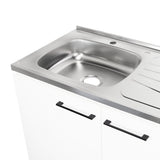 Mueble Inferior Napoles Blanco 100x89cm con Mesón de Acero Inoxidable y con Pozuelo Lado Izquierdo
