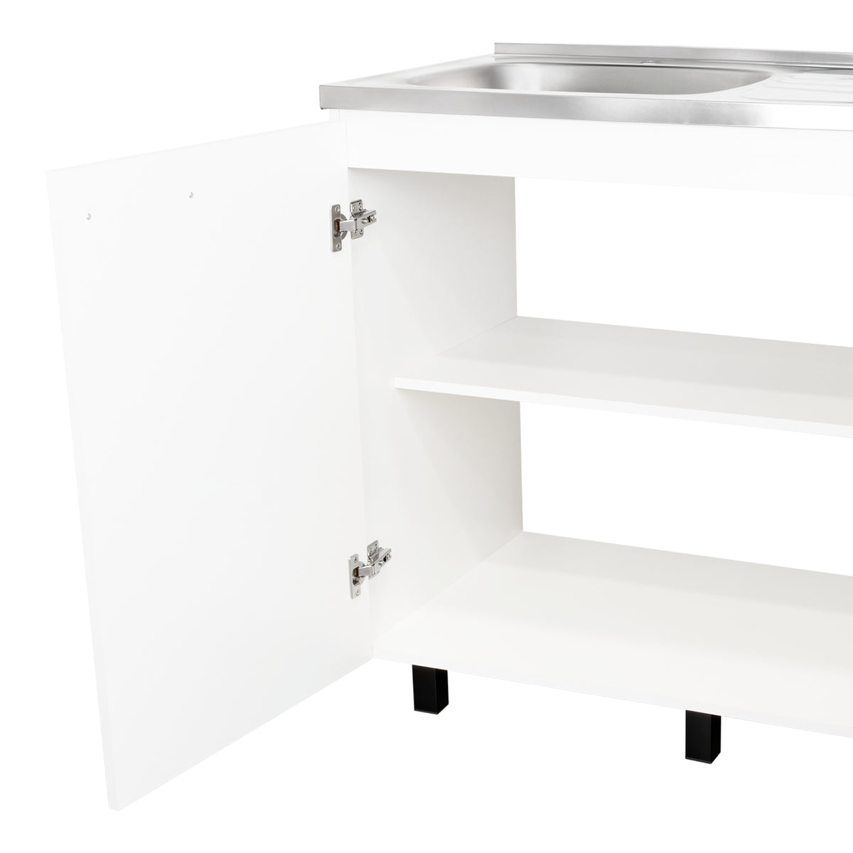 Mueble Inferior Napoles Blanco 100x89cm con Mesón de Acero Inoxidable y con Pozuelo Lado Izquierdo