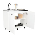 Mueble Inferior Napoles Blanco 100x89cm con Mesón de Acero Inoxidable y con Pozuelo Lado Izquierdo