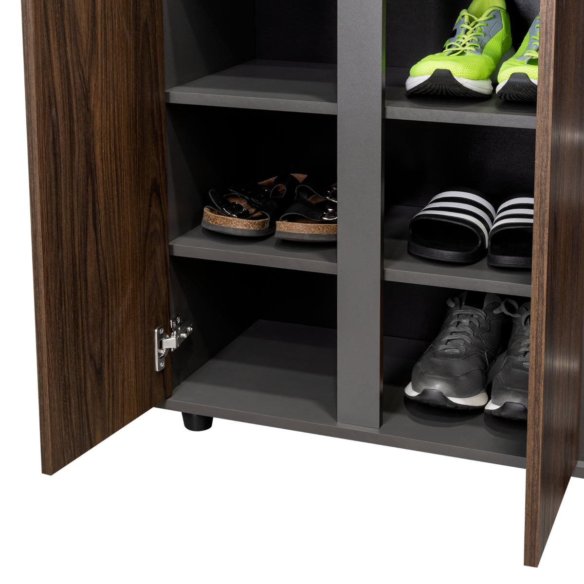 Zapatero Houck Plomo Y Nogal 86.5x91.5cm Vertical de Tres Niveles para Once Zapatos