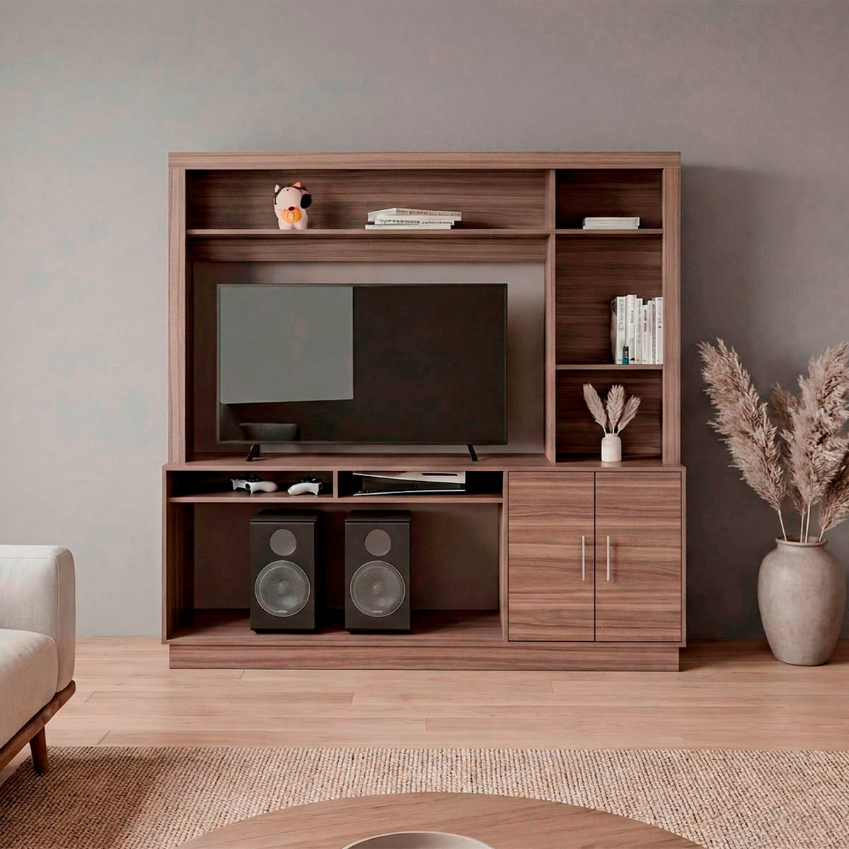 Centro de Entretenimiento Cantabria Avellana 180x180cm Para TV Hasta 55 Pulgadas con Un Cajón