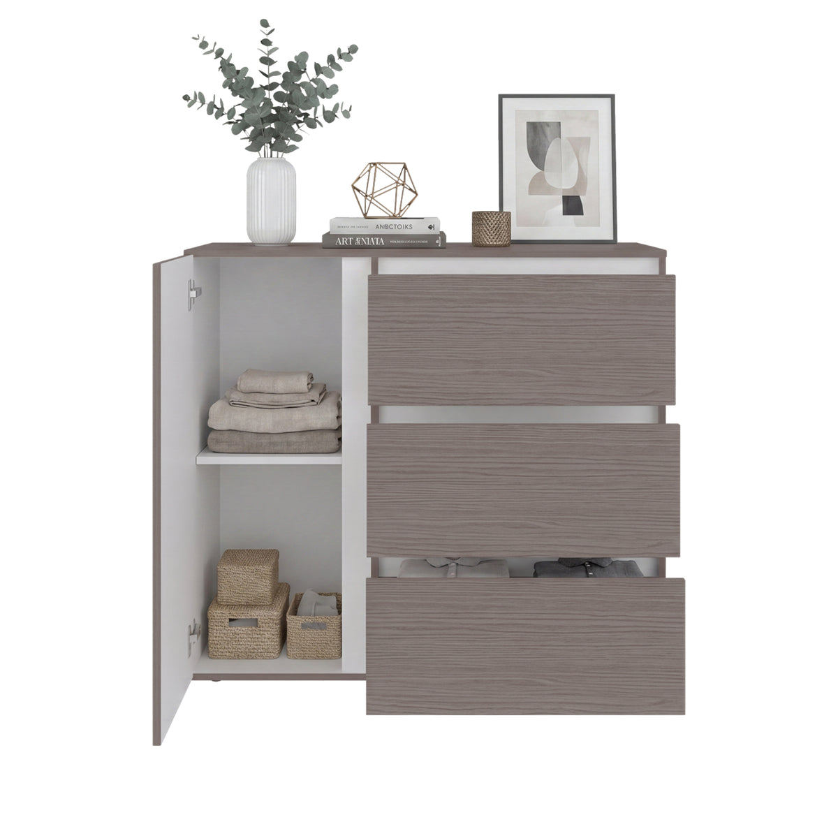 Cómoda Niza Positano y Blanco 100x91cm De Tres Hileras con Tres Cajones