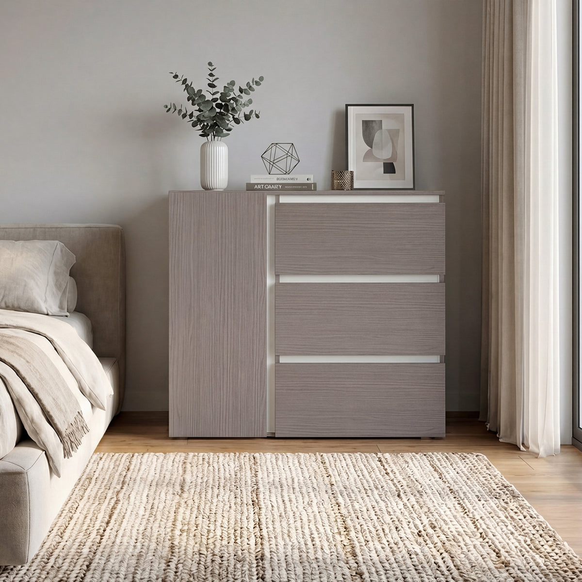Cómoda Niza Positano y Blanco 100x91cm De Tres Hileras con Tres Cajones