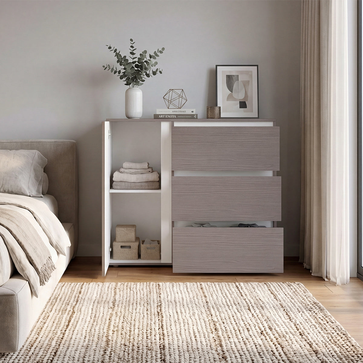 Cómoda Niza Positano y Blanco 100x91cm De Tres Hileras con Tres Cajones