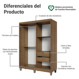 Closet Luke Marron 120x192cm con Un Espejo con Dos Cajones y con Tres Entrepaños