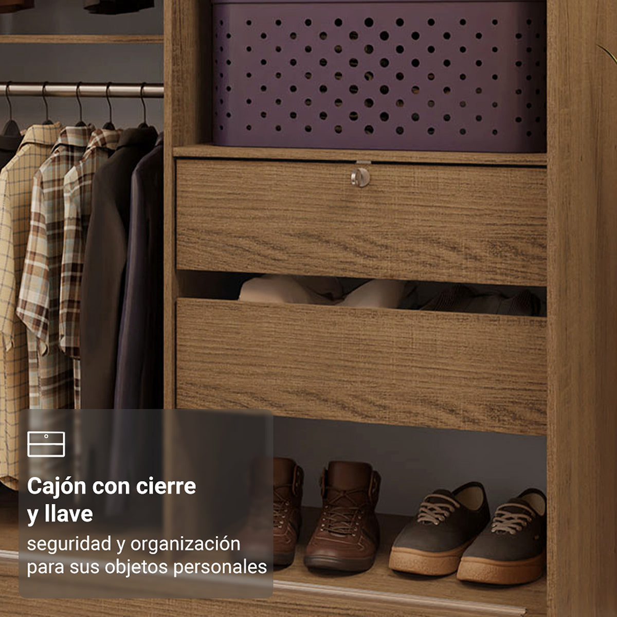 Closet Luke Marron 120x192cm con Dos Cajones y con Tres Entrepaños
