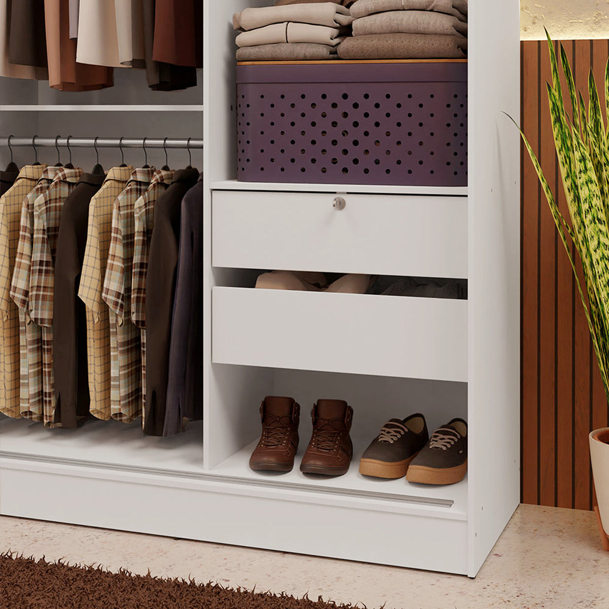 Closet Luke Blanco 120x183cm sin Espejo y con Dos Cajones