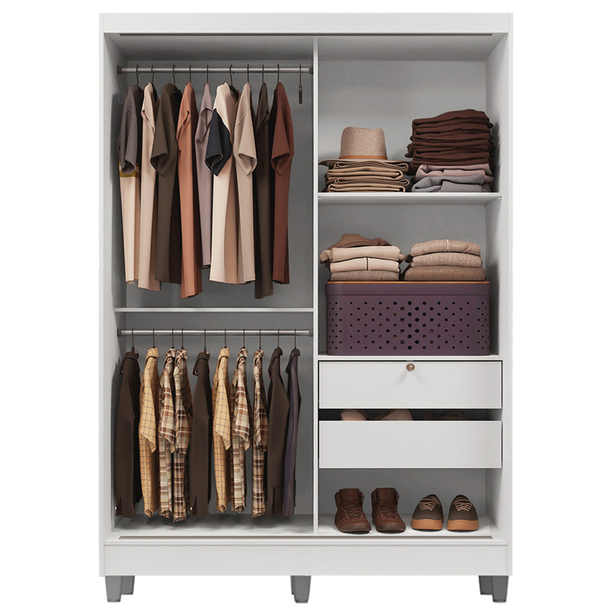 Closet Luke Blanco 120x192cm con Un Espejo con Dos Cajones y con Tres Entrepaños
