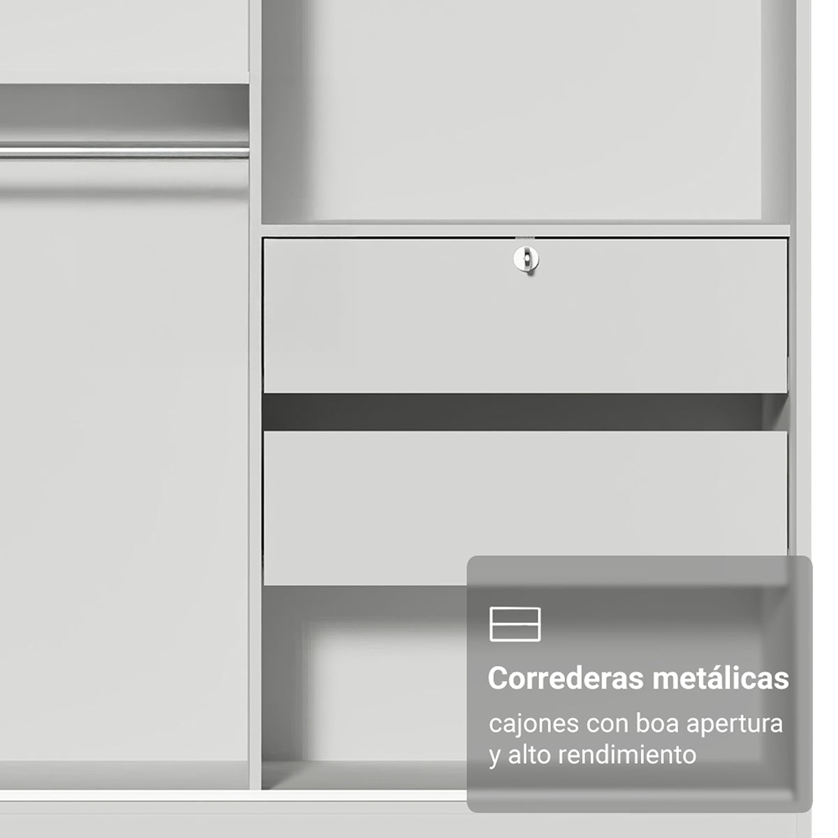 Closet Luke Blanco 120x192cm con Espejo con Dos Cajones y con Tres Entrepaños