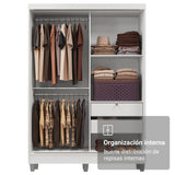Closet Luke Blanco 120x192cm con Espejo con Dos Cajones y con Tres Entrepaños