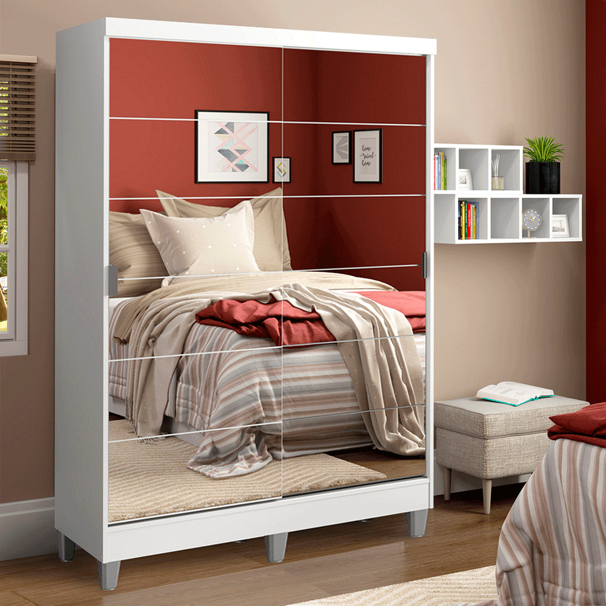 Closet Luke Blanco 120x192cm con Espejo con Dos Cajones y con Tres Entrepaños
