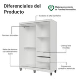 Closet Luke Blanco 120x192cm con Dos Cajones y con Tres Entrepaños