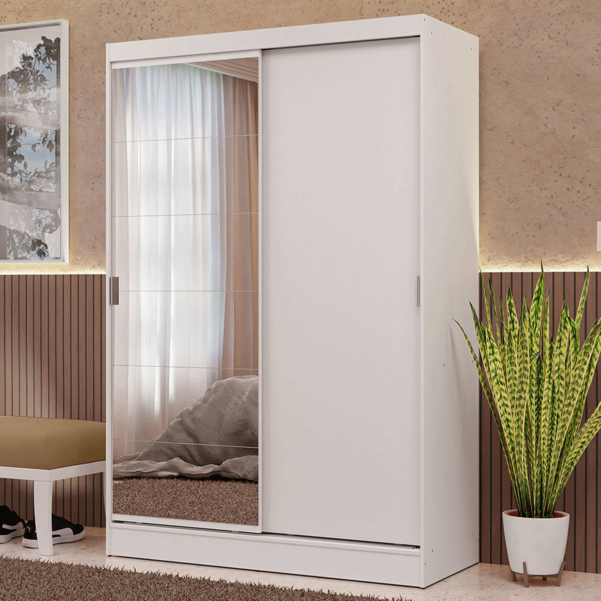 Closet Max Blanco 119x183cm con Un Espejo con Dos Cajones y con Tres Entrepaños