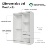 Closet Max Blanco 119x183cm con Un Espejo con Dos Cajones y con Tres Entrepaños