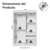 Closet Max Blanco 119x183cm con Un Espejo con Dos Cajones y con Tres Entrepaños
