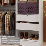 Closet Max Blanco 119x183cm con Espejo con Dos Cajones y con Tres Entrepaños