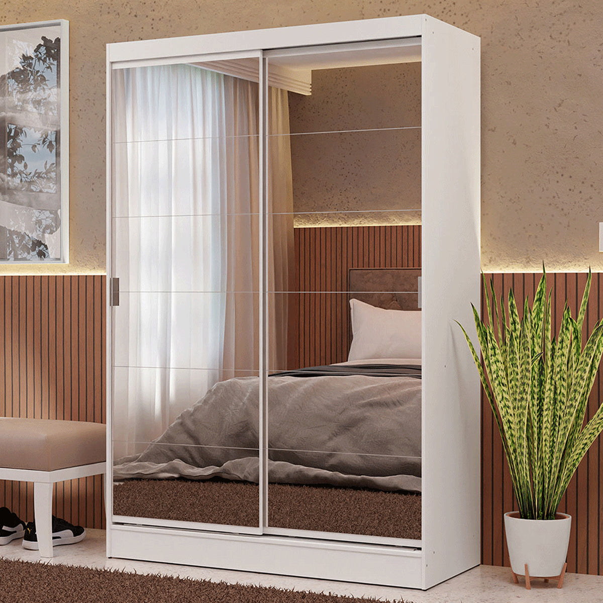 Closet Max Blanco 119x183cm con Espejo con Dos Cajones y con Tres Entrepaños
