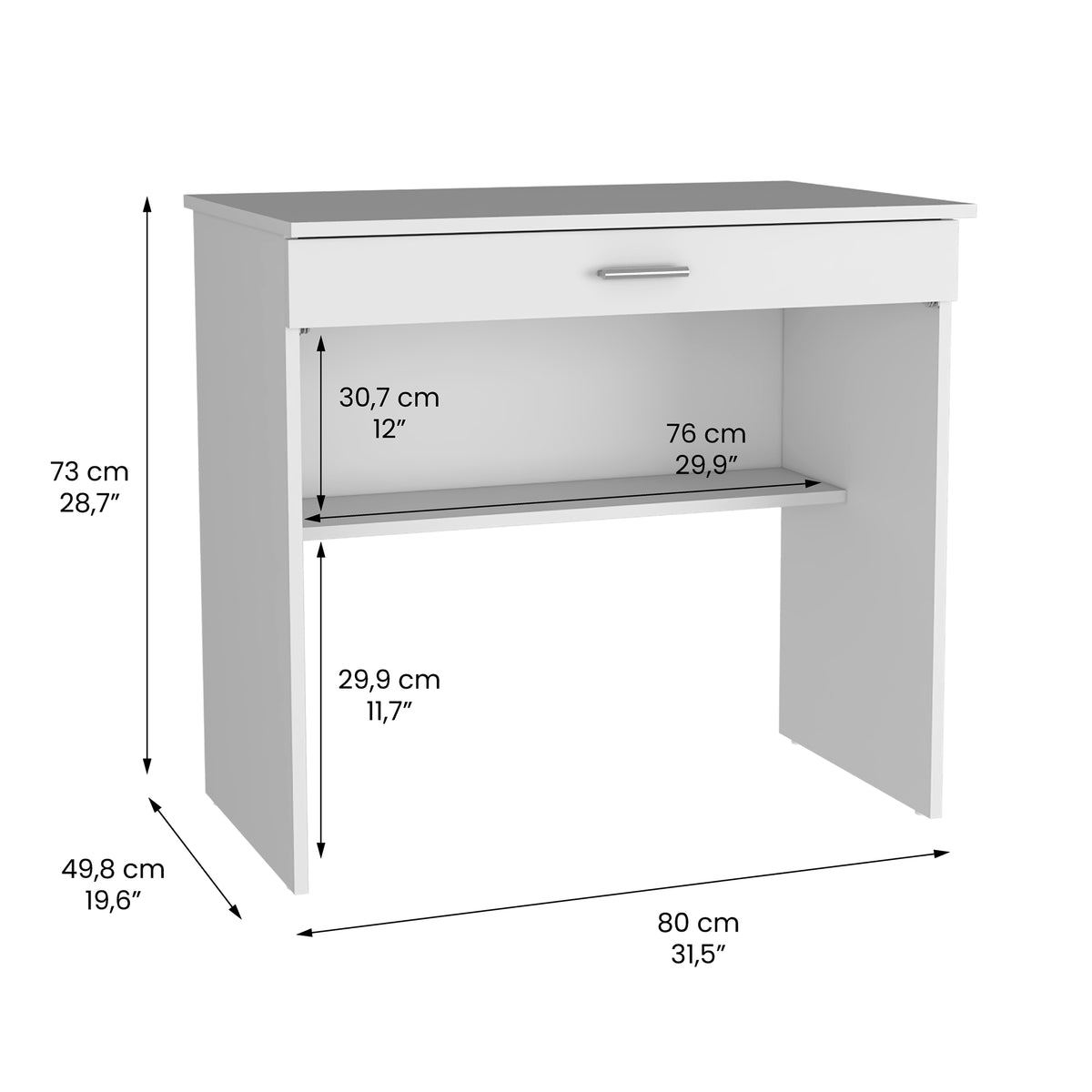 Escritorio 80 Blanco 80 cm con Cajón y Entrepaño