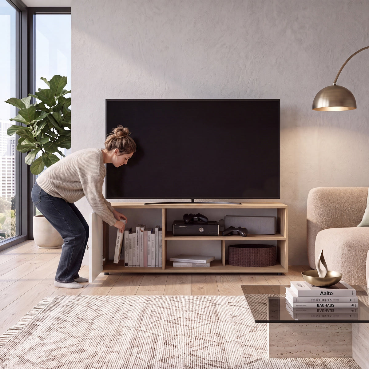 Rack de TV Noah Macadamia 120x44cm Para TV Hasta 50 Pulgadas con Un Cajón