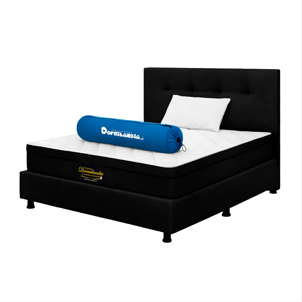 Combo Colchón Enrollado y Base Cama Versalles Negro Sencillo 100 X 190 Cm Medio Suave Ortopedico e Hipoalergénico