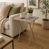 Mesa auxiliar Cenizo Blanco y Crema 48x59cm Cuadrada Apilable y Plegable