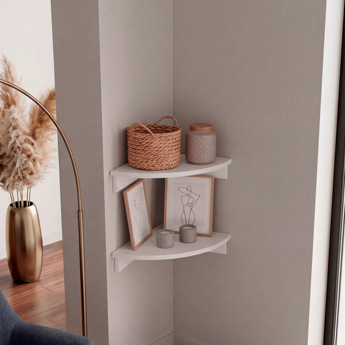 Set x 2 Repisas Shelf Blanco 30.5x30.5cm Triangular de Un Entrepaño