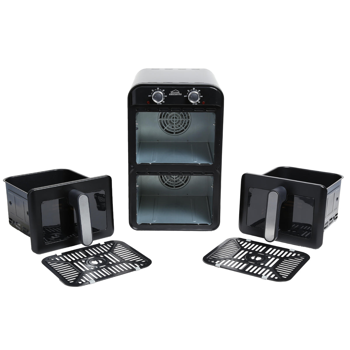 Freidora de Aire Home Elements Verti Fry Negro y Plata 40.4x40.9cm de 11 Litros Doble Canastilla