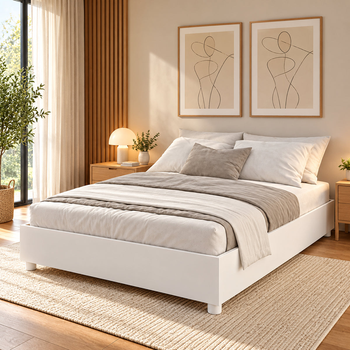 Cama Blanco 144x35cm para Colchón Doble 140 x 190 Cm