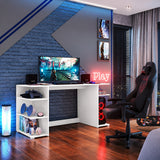Escritorio gamer blanco con repisas laterales en MDP 130x60 cm