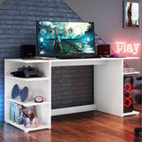Escritorio gamer blanco con repisas laterales en MDP 130x60 cm