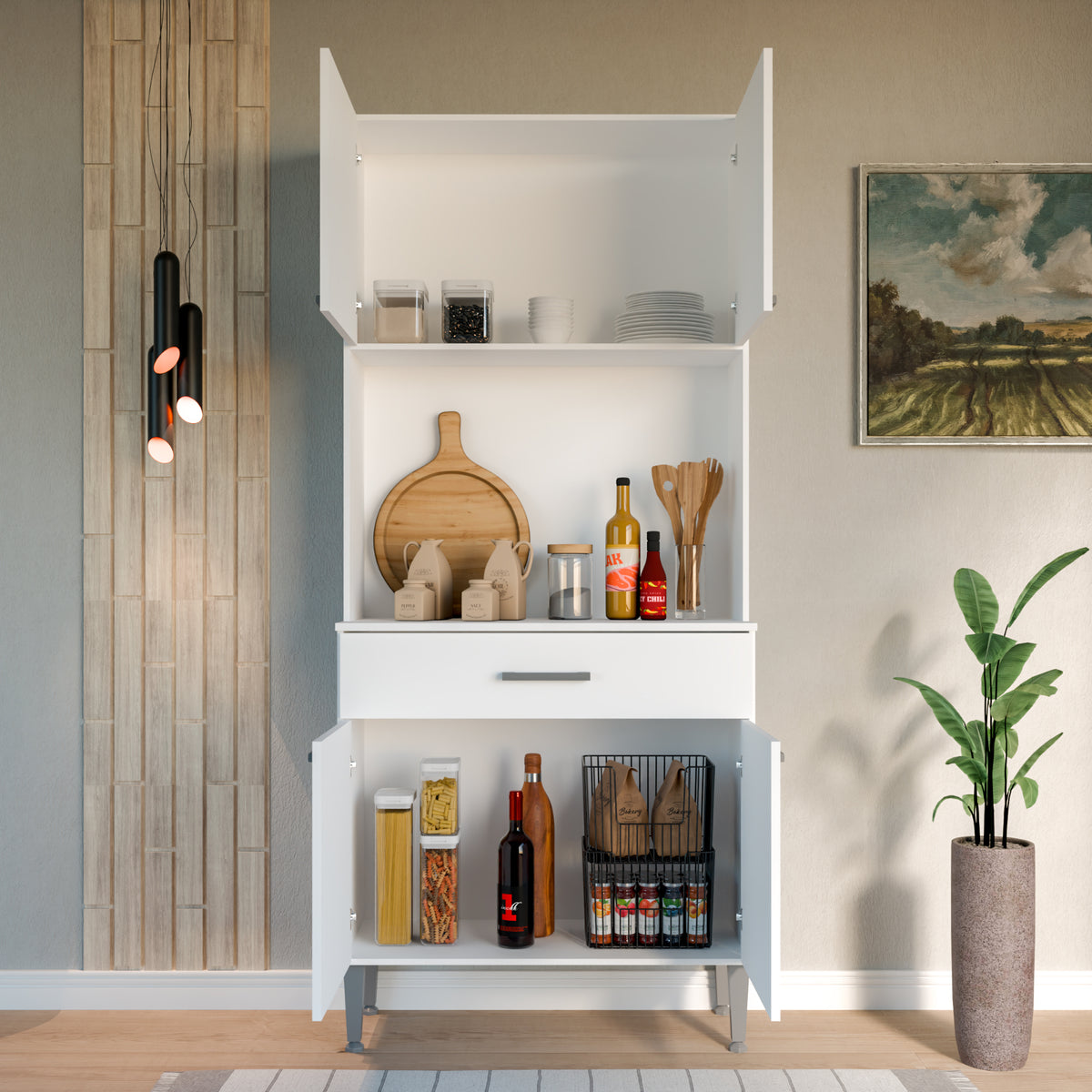 Alacena de cocina blanca moderna en MDP 80x182 cm con 4 puertas