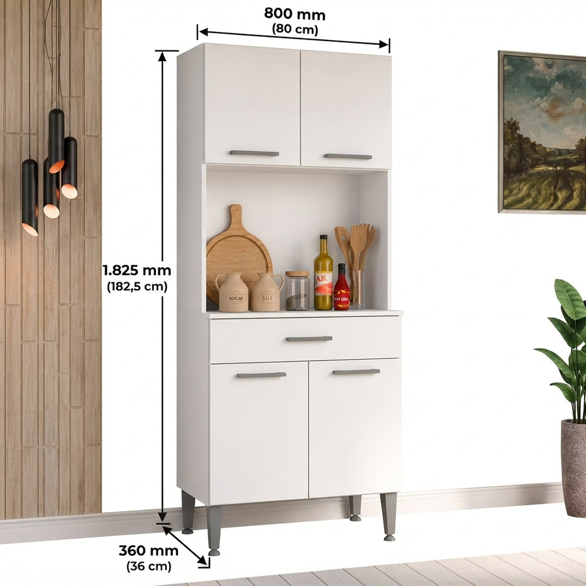 Alacena de cocina blanca moderna en MDP 80x182 cm con 4 puertas