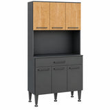Alacena de cocina negra moderna en MDP 80x184 cm con 6 puertas y cajón