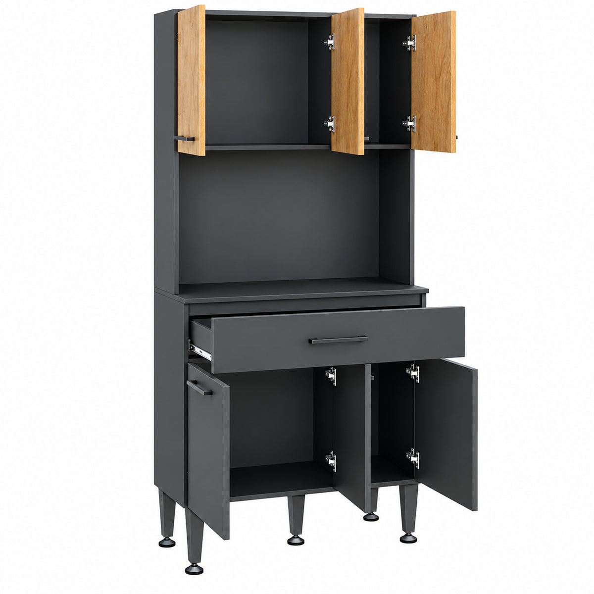 Alacena de cocina negra moderna en MDP 80x184 cm con 6 puertas y cajón
