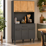 Alacena de cocina negra moderna en MDP 80x184 cm con 6 puertas y cajón