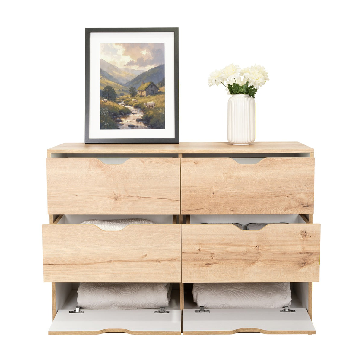 Cajonera Basilea Duna y Blanco 107.1x77.6cm de 3 Hileras con 4 Cajones
