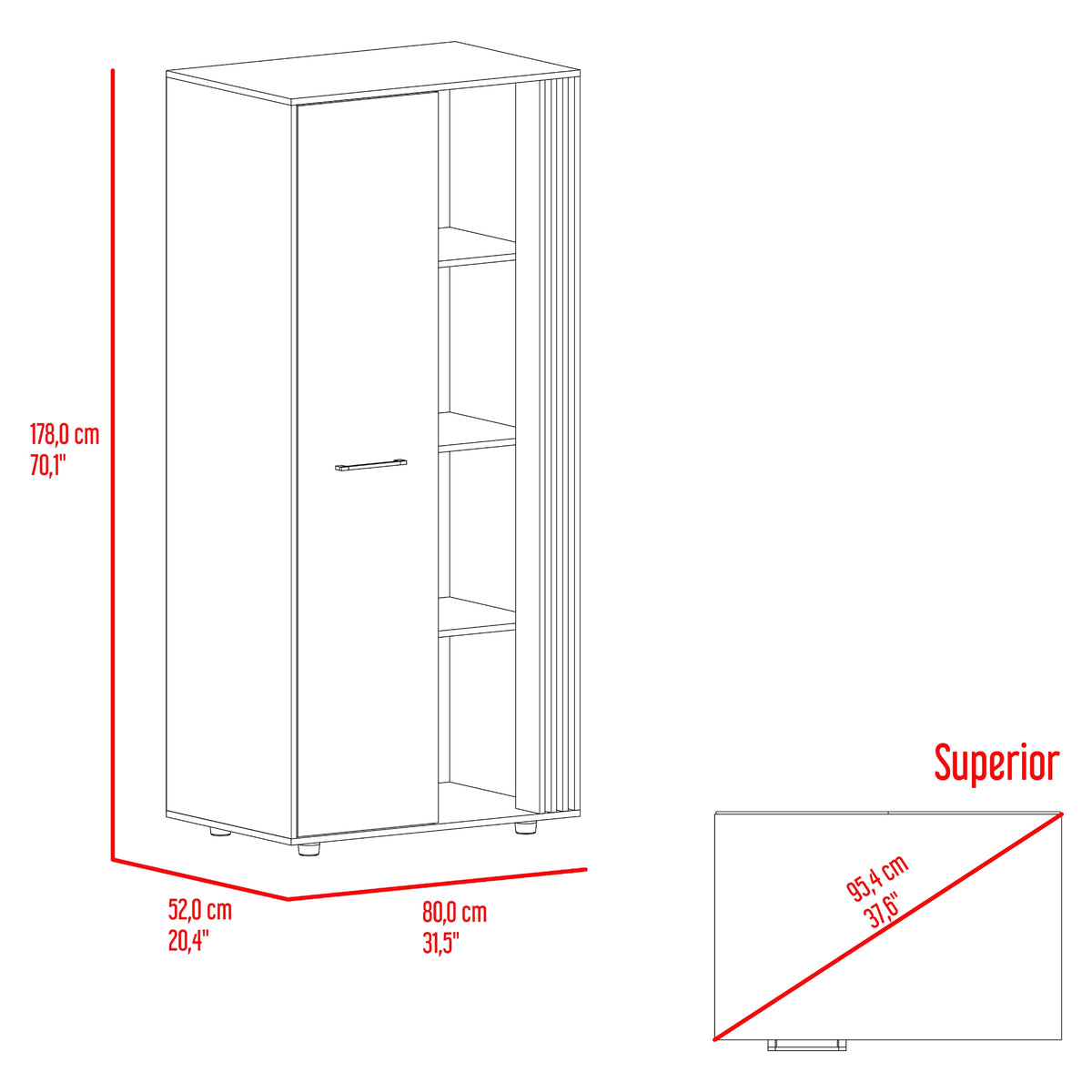 Closet Vance Fresno Europeo y Capri 80x178cm con Una Puertas y con Cuatro Entrepaños