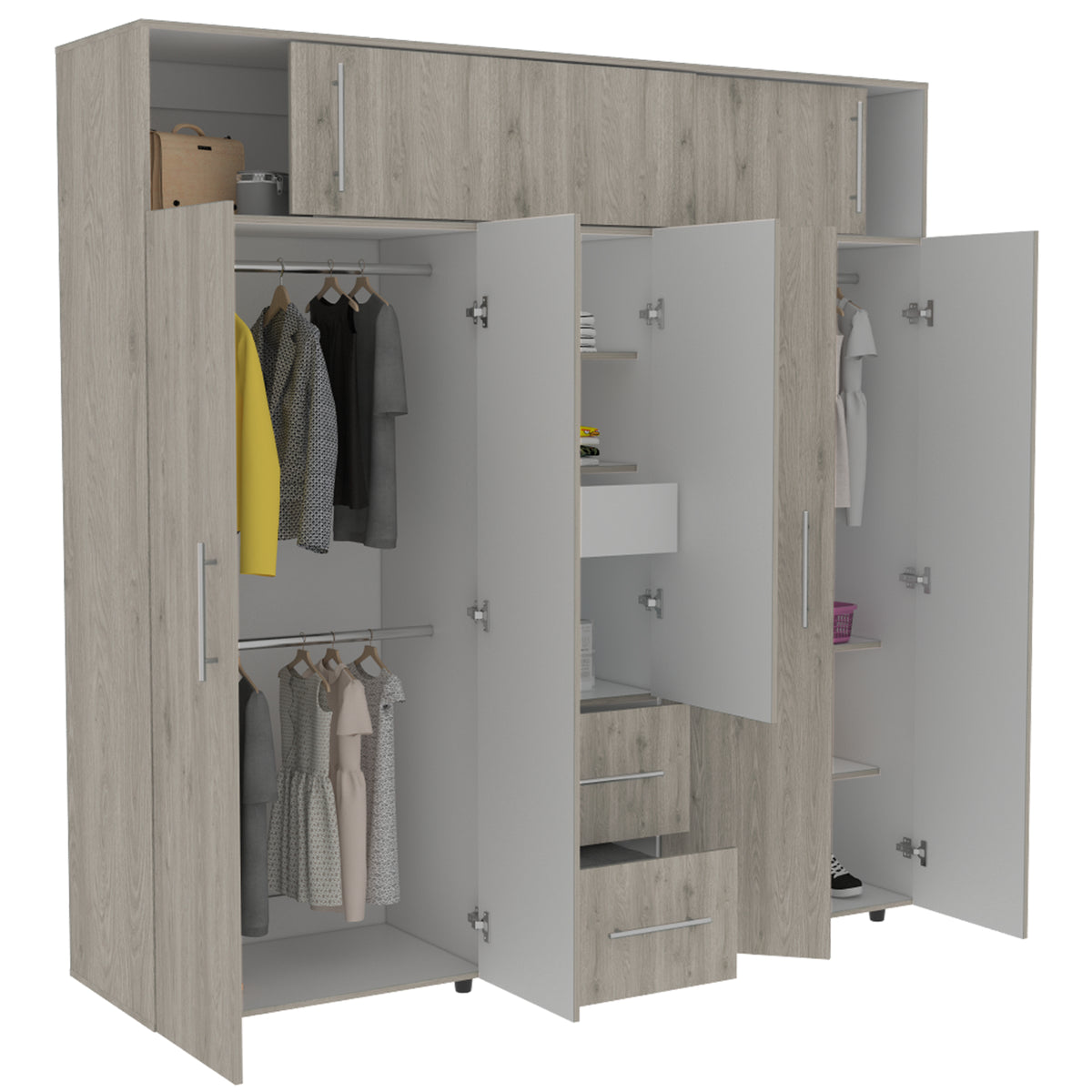 Closet Bigaf Ceniza y Blanco 200x204cm con Siete Puertas y con Cinco Entrepaños