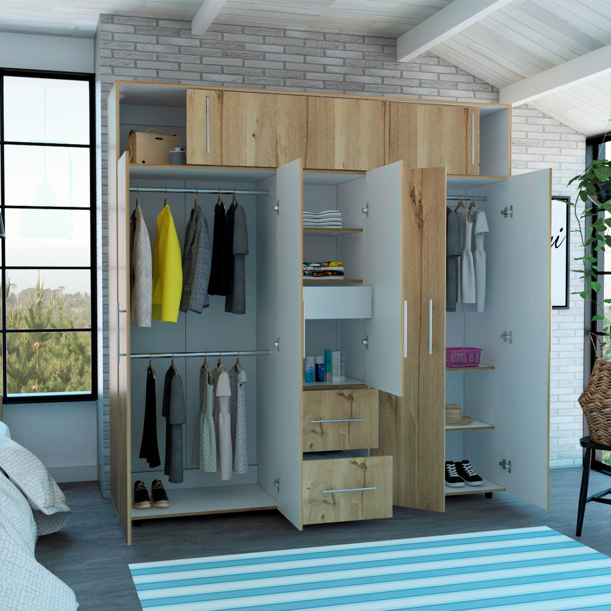 Closet Bigaf Duna y Blanco 200x204cm con Siete Puertas y con Cinco Entrepaños