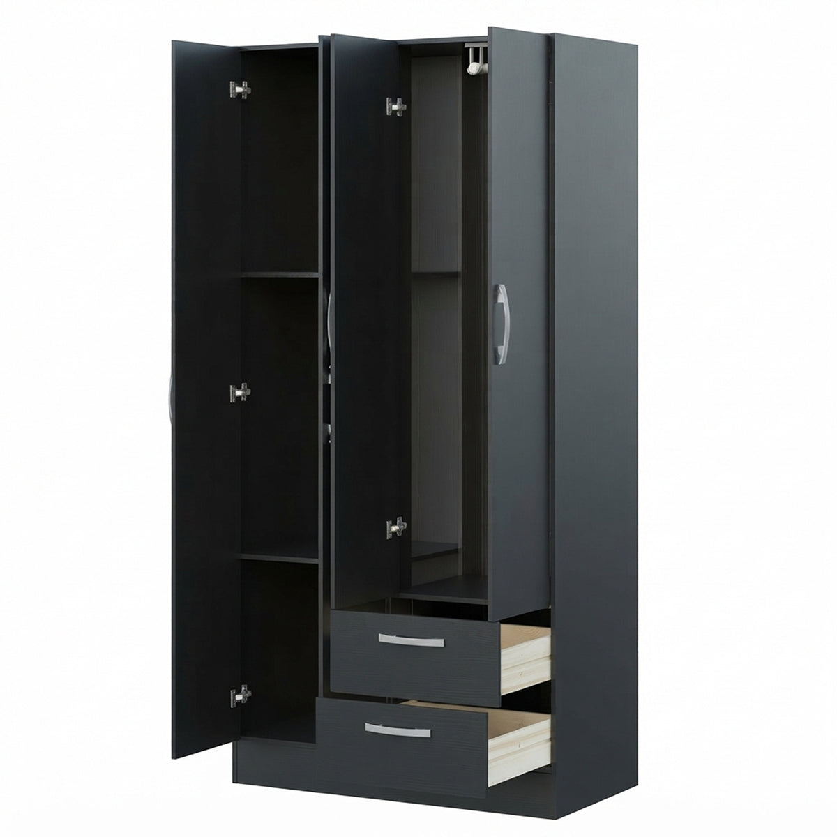 Closet Negro Mate 90x173cm con Cuatro Puertas y con Dos Entrepaños