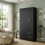 Closet Negro Mate 90x173cm con Cuatro Puertas y con Dos Entrepaños