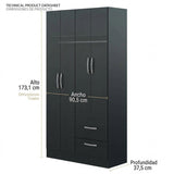Closet Negro Mate 90x173cm con Cuatro Puertas y con Dos Entrepaños