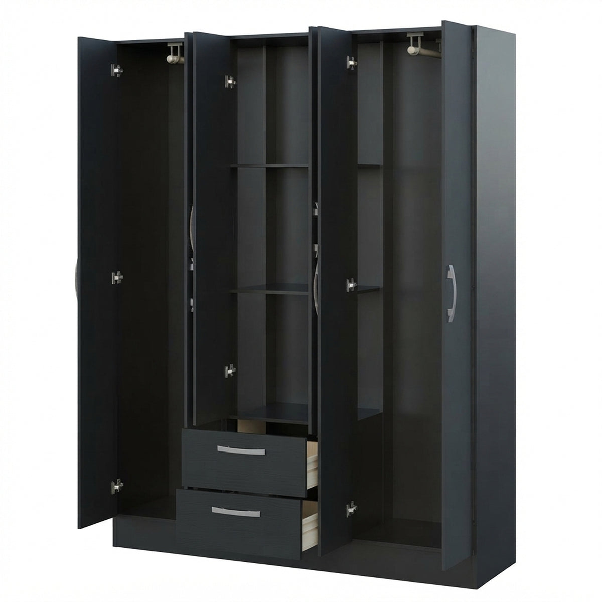 Closet Negro Mate 135x173cm con Seis Puertas y con Tres Entrepaños