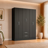 Closet Negro Mate 135x173cm con Seis Puertas y con Tres Entrepaños