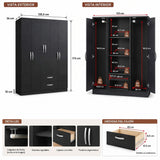 Closet Negro Mate 135x173cm con Seis Puertas y con Tres Entrepaños