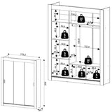 Closet Blanco y Negro 170x205cm con Tres Puertas y con Siete Entrepaños