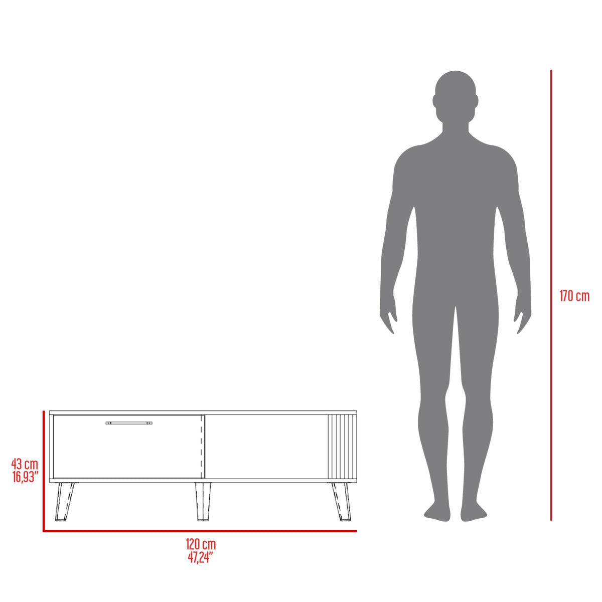 Mesa de centro rectangular fresno europeo y capri en MDP 120x60 cm